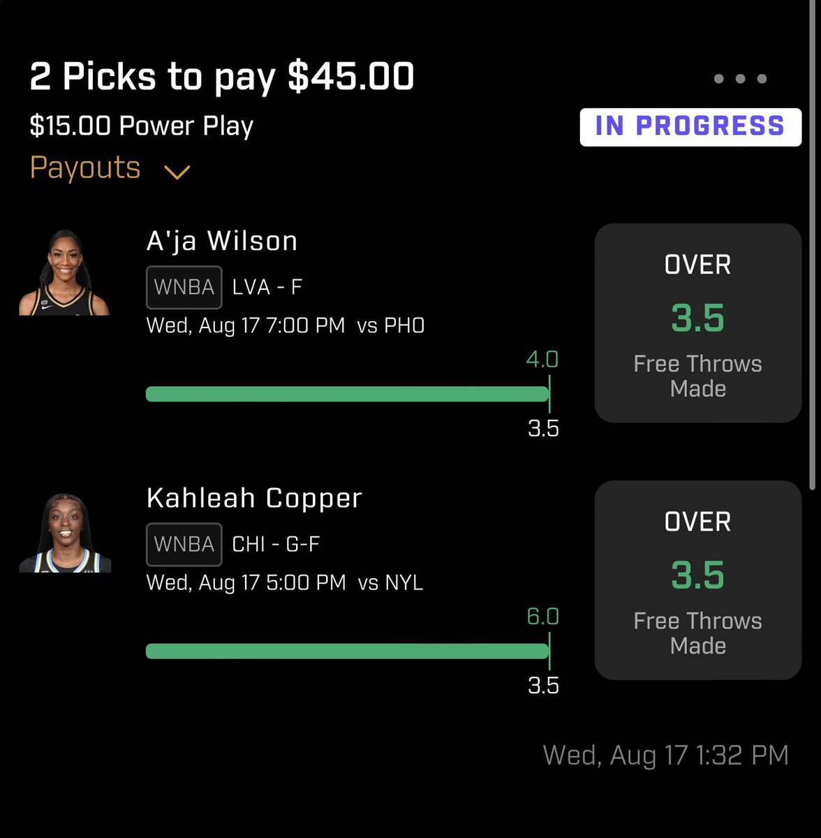Thepropguy1's tweet photo. Very nice night!! Tap in playoffs bout to go crazy!! 🔥🫡 #PrizePicksWNBA #PrizePicks #GamblingTwitter #WNBAPlayoffs https://t.co/4ggbTY6IEA