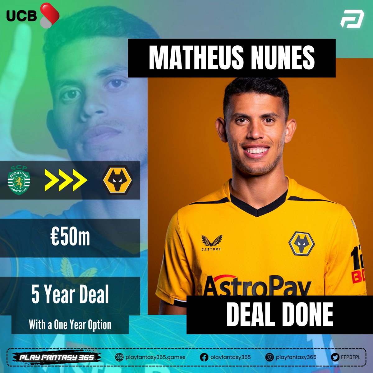 FFPBFPL's tweet photo. Wolves have confirmed the signing of Portuguese midfielder Matheus Nunes for a club record transfer fee of €50m on a five year deal with the option to extend one more year.

#FPL #FFPB #WWFC https://t.co/qSfhqRoglZ