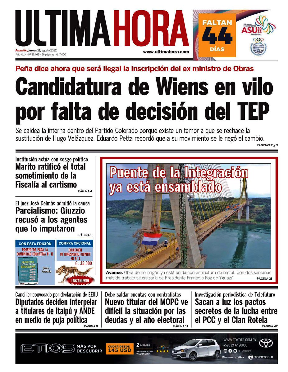 UltimaHoracom's tweet photo. ¡Buenos días! Esta es la portada #UHPy de este jueves con los siguientes títulos principales: https://t.co/gskxX8adf8