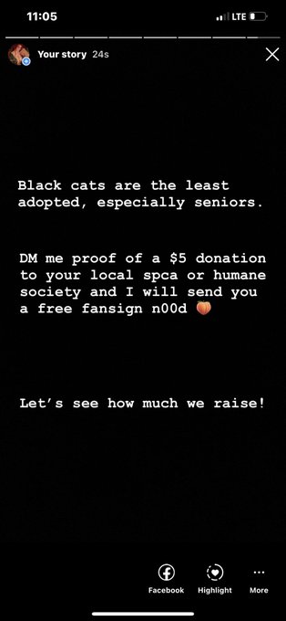 For #BlackCatAppreciationDay I&rsquo;m sending out free fansign nudes! ❤️ send proof of donation to your local<a href="/tag/blackcatappreciationday"class="tags">#BlackCatAppreciationDay</a>