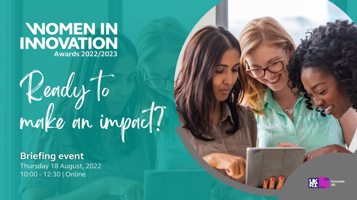 Today at 10am - Last chance to join the <a href="/innovateuk/">Innovate UK</a> Women In Innovation Awards applicant briefing.

Get the answers to your questions on the new #WomenInnovate 2022/23 round. 

Register below 👇
ow.ly/QoQX50KkYPx

#WomenInBusiness #WomenInInnovation #BusinessInnovation