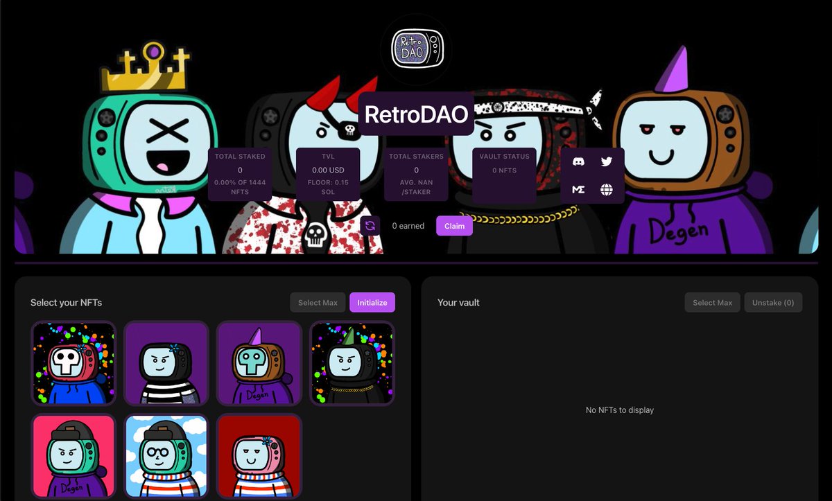 our new staking platform with @Legion_of_SOL 's farm system is up and running and you can now restake your Retros from DiamondVaults to LoS! 

no more restaking every 7 days, LETS GO! 

#WAGSURF