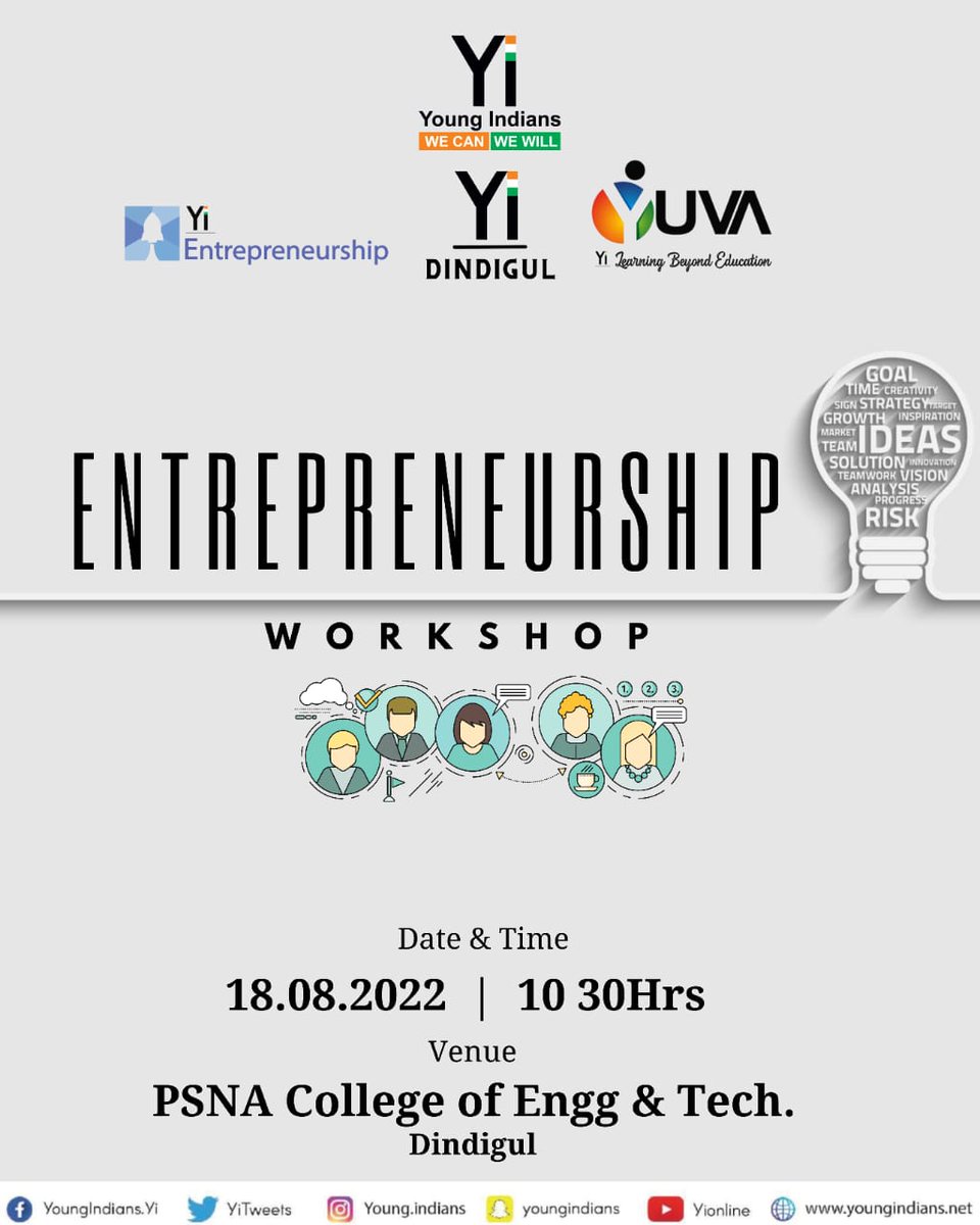 raguraamrsk's tweet image. Small opportunities are often beginning of great achievements. So make the best use of the opportunities that you come across. 
PSNA is hosting a Workshop on Entrepreneurship by Yuva-YI Dindigul Chapter for the aspiring young entrepreneurs to be.@psnacetofficial  @YiTweets