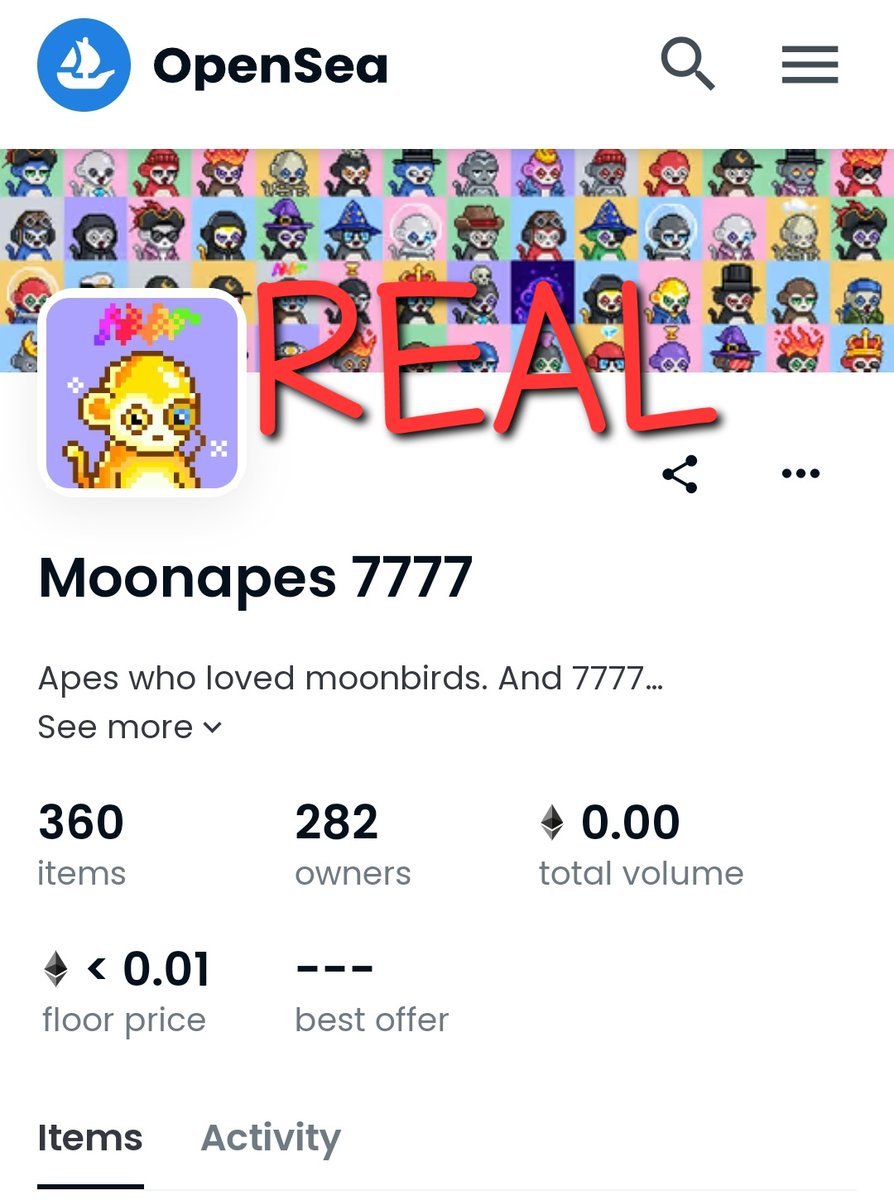 Moonapes7777's tweet photo. I started minting 2-3 days ago. He stole my art. So sad... The fake collection has been sold, but the real one is still for sale. https://t.co/ox4In7H7pa
