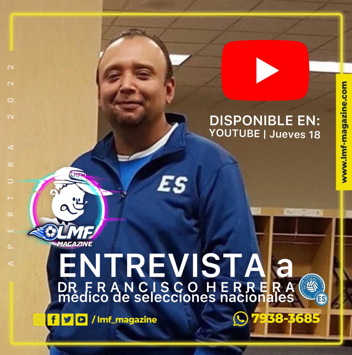 #Apertura2022
➔ FESFUT comité de regularización

ESTE JUEVES 18.8
💢 Entrevista en nuestro canal 📺 de youtube.com/channel/UC3hIu… con el DR Francisco Herrera <a href="/drfranciscoseas/">Francisco Oseas H. Q</a> médico de <a href="/LaSelecta_SLV/">La Selecta</a> 🇸🇻 con quien hablamos del castigo de nuestro compatriota Erick Rivera <a href="/E_12Rivera/">Érick Rivera</a>