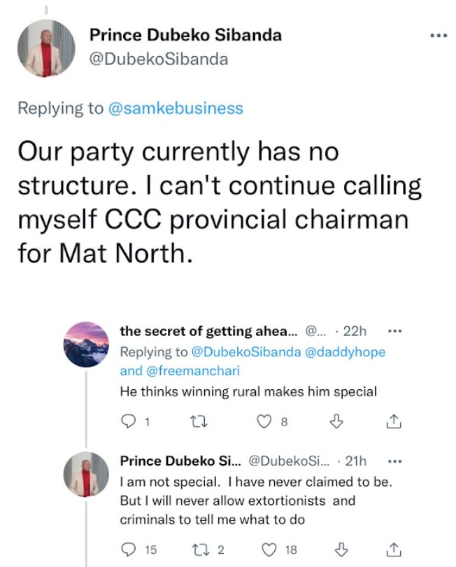 InnocentMujeri's tweet photo. Chaos in @CCCZimbabwe_ as @DubekoSibanda claims that the absence of structures in that party was making it difficult for him to discharge his duties as the provincial chairman. https://t.co/eDkCfG4AS5
