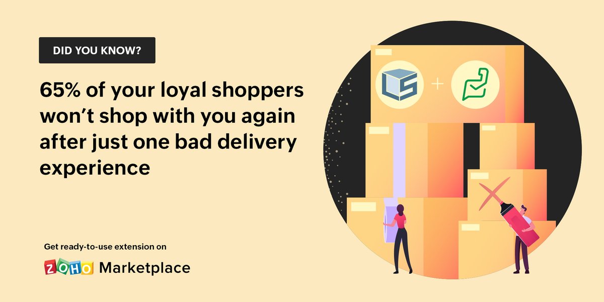 ZohoMarketplace's tweet image. DYK that 65% of your loyal shoppers won’t shop with you again after just one bad delivery experience? Use @LateShipment with @ZohoDesk and stay on top of any delivery-related issue by triggering automated tickets for all delivery errors. zcu.io/ZSvI
#logisticstools