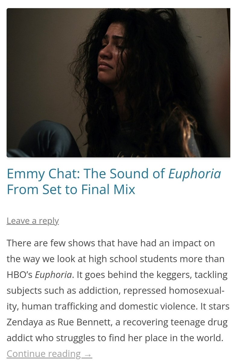 AnneJimkes's tweet photo. Thanks to @postPerspective for diving into the sound of @euphoriaHBO "from set to final mix"!

Full article: https://t.co/8GQo2WUPcT

@seanosound @Relaxedskillz #soundmixing #euphoriafyc https://t.co/I5ozLtIPz0