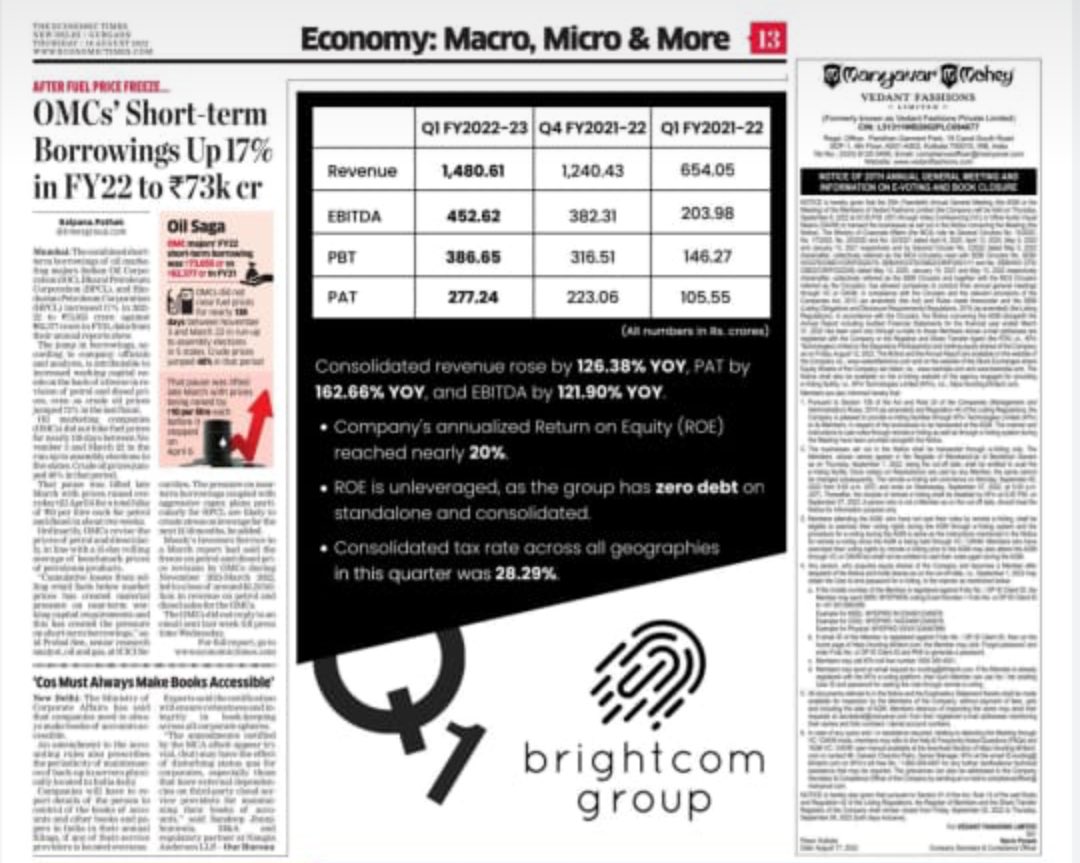 BiTW_SS's tweet photo. I am not sure about #TheOthers views &amp; opinion about #OurShare but I am very impressed rather proud, in deed, with centre-spread largely visible advertisement on #Economy page of ⁦@EconomicTimes⁩ 😇 Highlighting #FinancialPerformance https://t.co/Qn0GX4Xe52