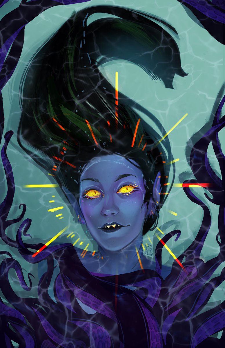 2nusAnnus's tweet photo. Again with the dnd nostalgia! This is a portrait of a sea elf deity named The Navigator, from a campaign I briefly joined. She was very pretty (but very evil, alas!) https://t.co/PBRzCDXOeJ