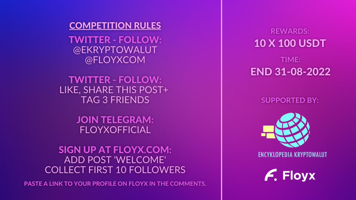 EKryptowalut's tweet photo. Z okazji wypuszczenia dziś na moim kanale filmu o numerze 1000 - mam dla Was przygotowany konkurs, gdzie do wygrania będzie 10x100$! Zasady konkursu szerzej są omówione na filmie, który dziś zostanie opublikowany. Zapraszam do udziału i dzięki, że jesteście!

#Floyx #Konkurs #YT https://t.co/ikwaw0XWu5