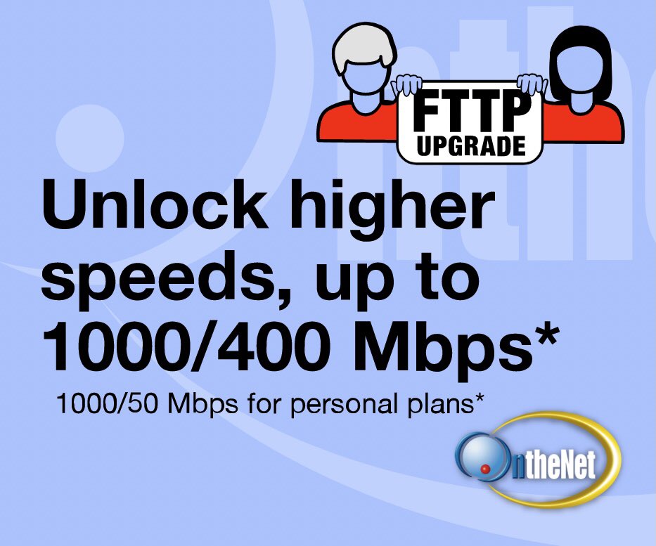 OntheNet_ISP's tweet photo. Select FTTN and FTTC suburbs in our region are currently being offered an upgrade incentive to FTTP (Fibre to the Premises!) The nbn™ incentive is a $0 install during this rollout! check to see your exact location status at https://t.co/PFzuFE2lkN

*T&amp;Cs apply. https://t.co/7cQZSwF0ei