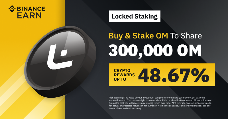 binance's tweet photo. $OM Staking Special: Enjoy up to 48.67% rewards rates and share 300,000 $OM!