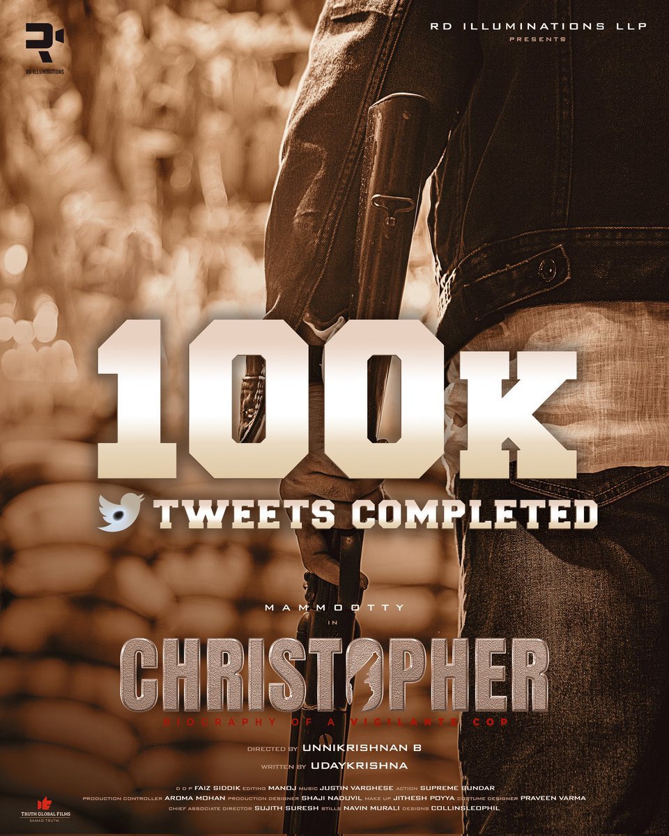 1️⃣0️⃣0️⃣K+ Tweets! #Christopher 🔥

<a href="/mammukka/">Mammootty</a> #Mammootty