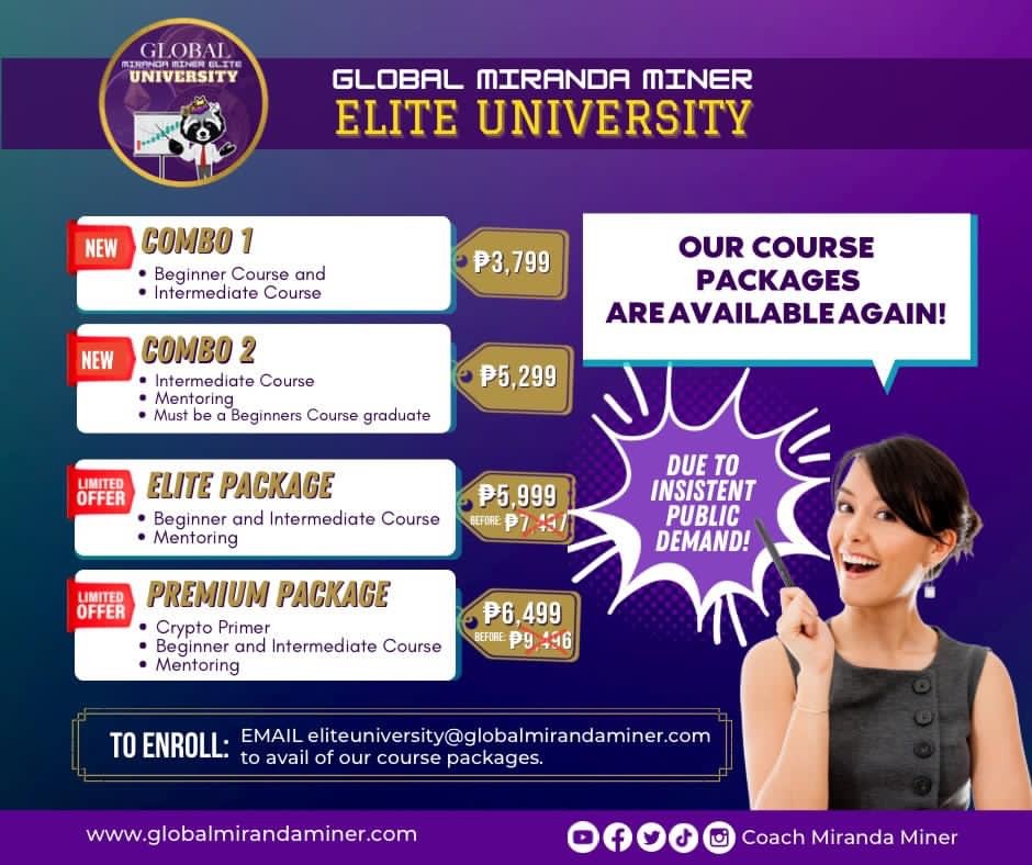 ✅ Questions about the Elite University? Message our page and we will answer them as soon as possible.

✅Habol ka na Ka-Miranda for the (Beginners class) bootcamp tomorrow (Friday) August 19 or 20.

ENROLL NOW and See you in our bootcamp!

#EliteUniversity #CoursePackages