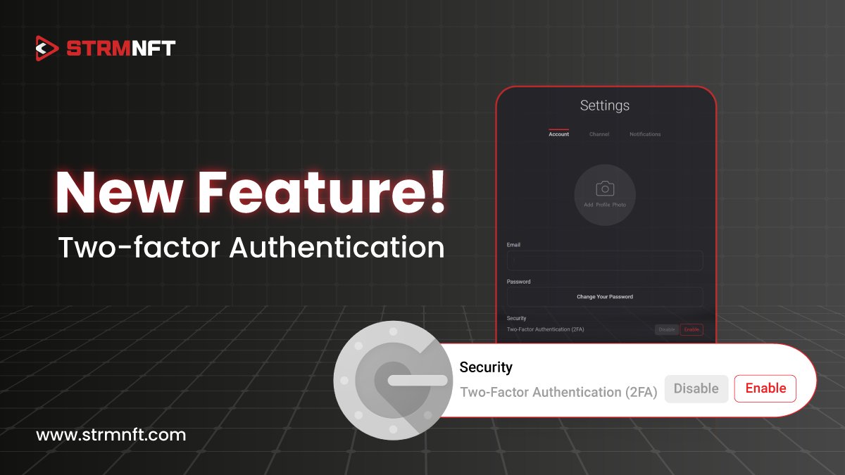 AngryMonkyNFT's tweet photo. We advise all users to enable Two-factor Authentication on their STRMNFT accounts.
The 2FA feature provides an extra layer of security to your account. Please refer to this blog: https://t.co/picUxYbs0B
#STRMNFT #STRMNFTMarketplace #2FAauthentication https://t.co/IAjWewIz7O
