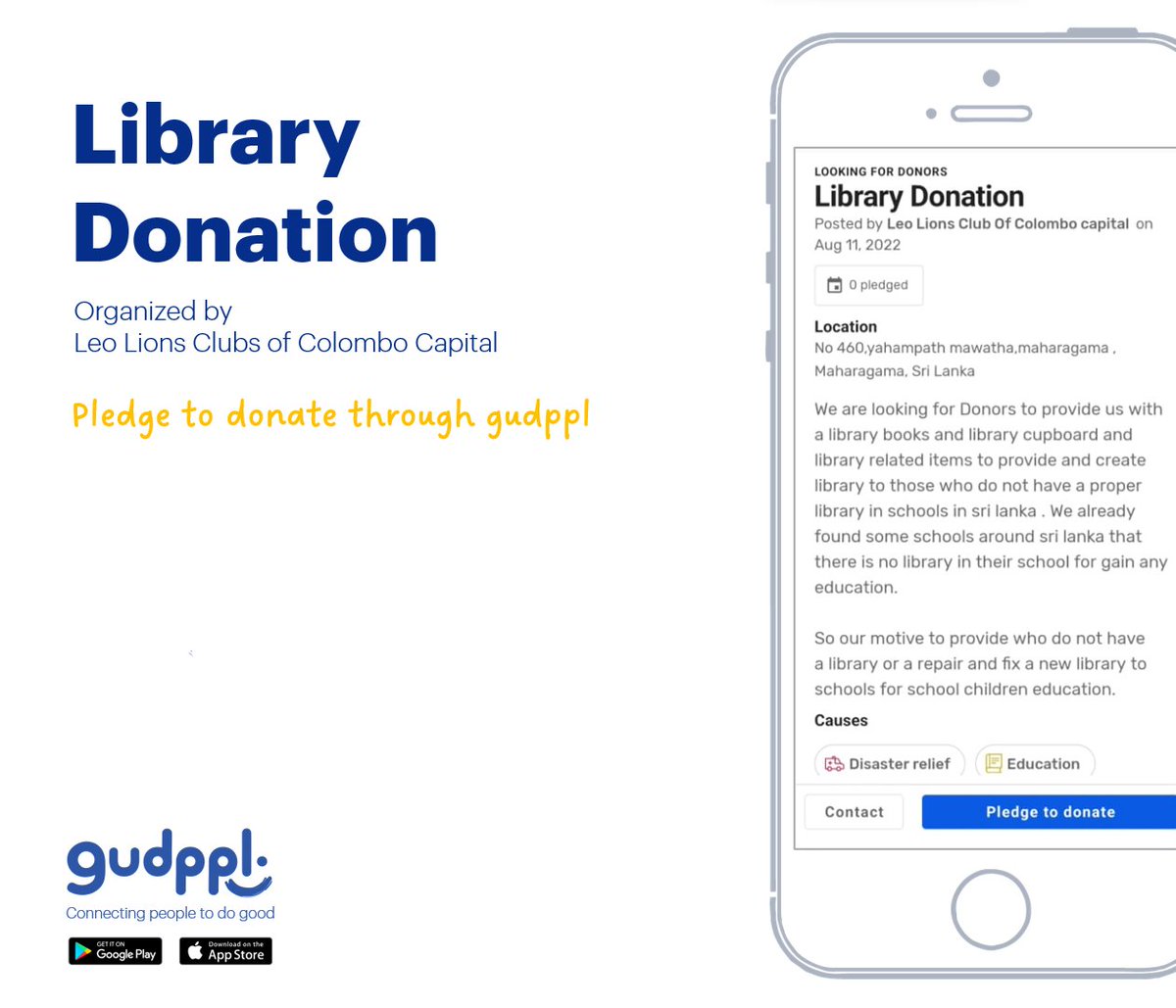 Want to donate books?

Pledge your donation through gudppl (gudppl.com/opportunities/…).

Library donation is organized by Leo Lions Club of Colombo Capital.

Join Sri Lanka's first &amp; only social network dedicated for community service today.

#books #BookDonation #Volunteer #gudppl