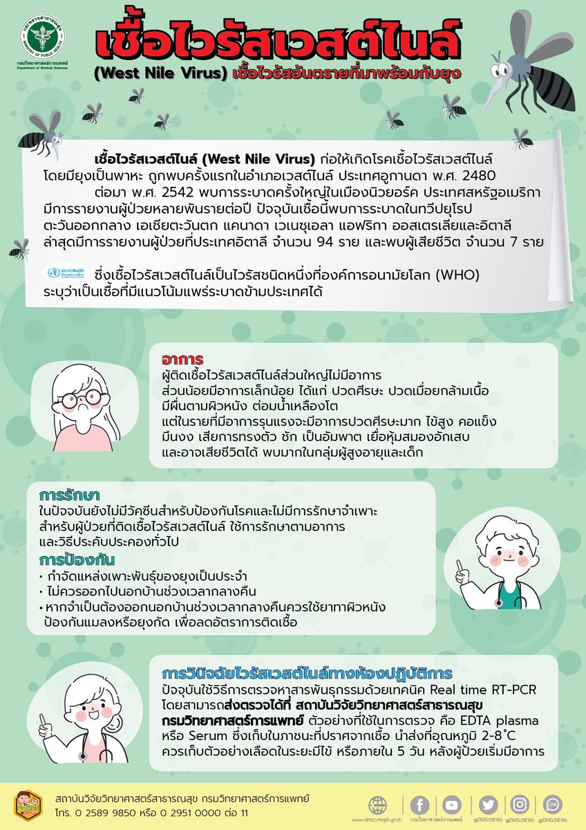 DMScNEWs's tweet photo. #InfoDMSc | #เชื้อไวรัสเวสต์ไนล์
เชื้อไวรัสอันตรายที่มาพร้อมกับยุง https://t.co/VRL80Z3EsS
จะเป็นเชื้อแบบไหน? อาการเป็นอย่างไร? ดูข้อมูลจากอินโฟนี้กันเลย
#DMScPR 📣
#อินโฟกราฟิกกรมวิทยาศาสตร์การแพทย์ 📊 https://t.co/fPFfe8Y464