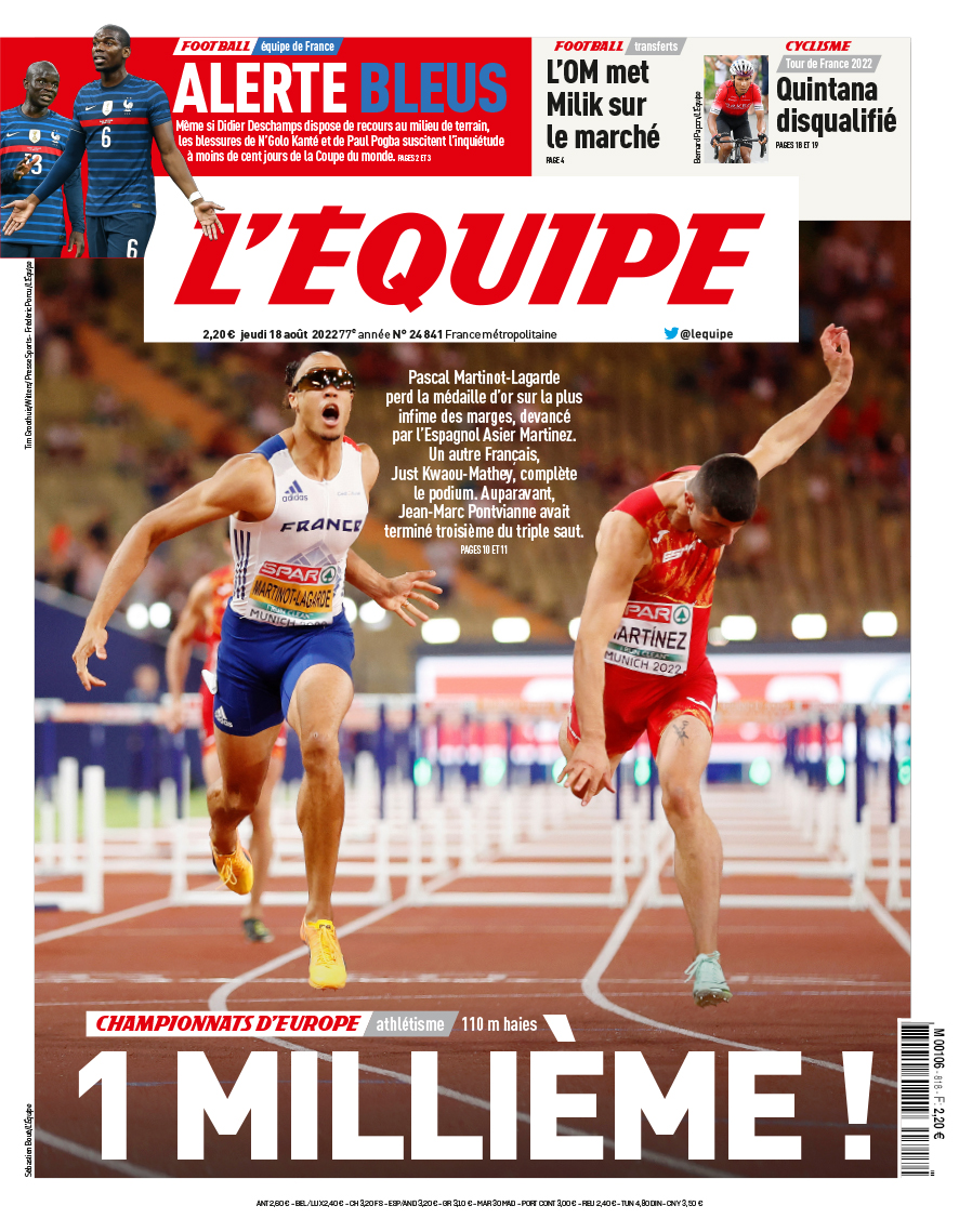 lequipe's tweet photo. « 1 millième » en une du journal L'Équipe du jeudi 18 août 

Lire l'édition > https://t.co/MmqVvmd8W4 https://t.co/W6Me4bvRA1