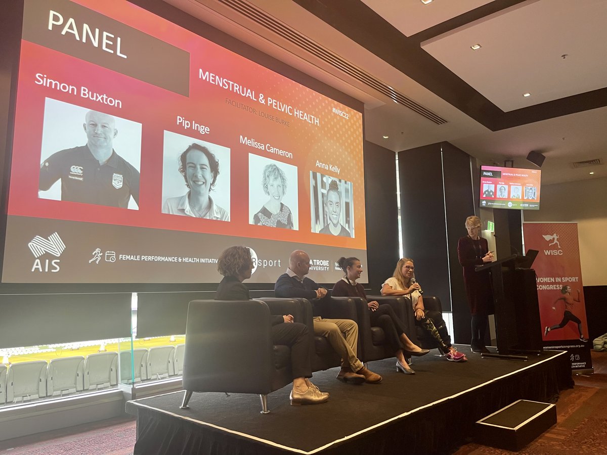 WISCongress's tweet photo. WISC22: "I have missed four periods, what should I do?!" 

Our outstanding panel comprised of @LouiseMBurke, @inge_pip, @gynaedrmelissa, #SimonBuxton and @MonMurphy287 finishes off today's menstrual health program at @WISCongress 💪😄

#WISC22 #WomenInSport https://t.co/qyJncgTpPM