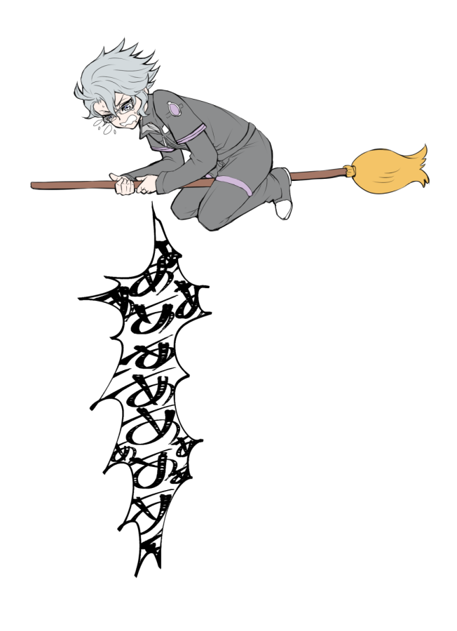 1boy broom male focus solo grey hair glasses broom riding  illustration images