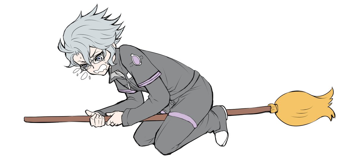 1boy broom male focus solo grey hair glasses broom riding  illustration images