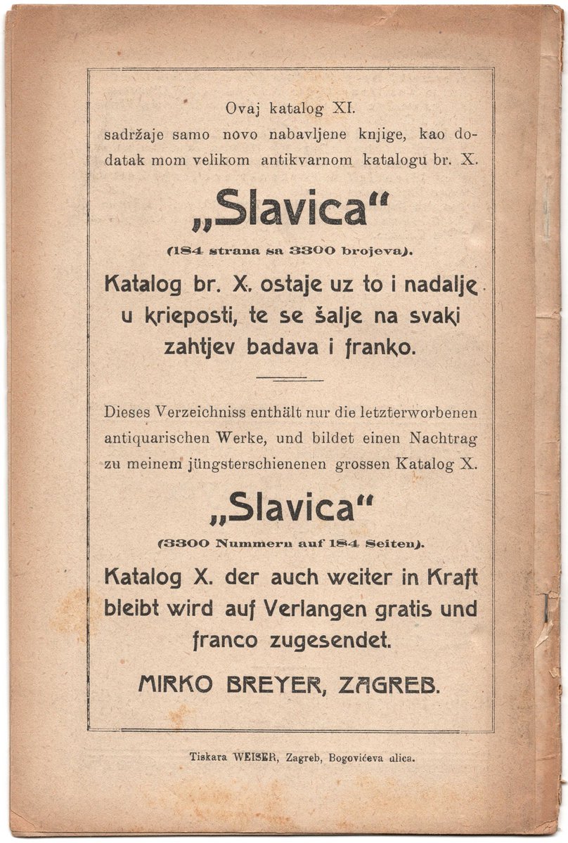 A fragile & ephemeral survival - the 1908 catalogue of a Zagreb antiquarian bookshop: 364 items desc...