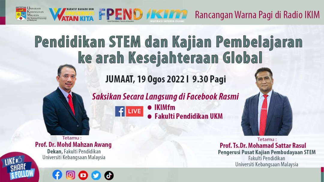 ukm_my's tweet photo. Pendidikan STEM dan Kajian Pembelajaran Ke Arah Kesejahteraan Global
Layari Facebook IKIM FM
https://t.co/MyvXRa4ce3
Fakulti Pendidikan UKM
https://t.co/8yRgQQaxjJ
#FPend
#UKM
#UniversitiWatanKita
#UKMSharing https://t.co/Nd5pf0xRdf