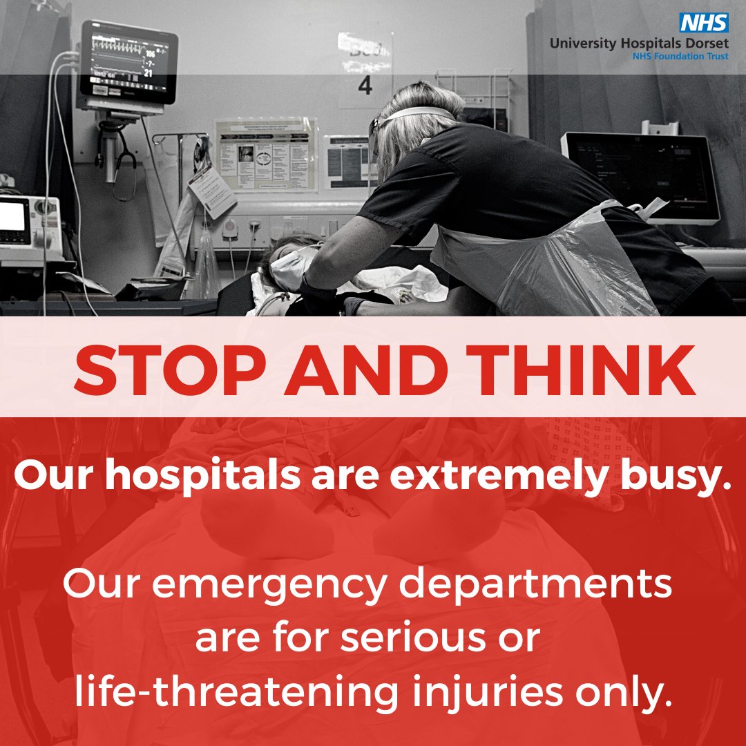 Our hospitals are currently extremely busy. Please only visit our emergency departments for serious or life-threatening illnesses or injuries so we can focus on those who need us most urgently. For less serious injuries or conditions, NHS 111, your GP or pharmacy can all help.