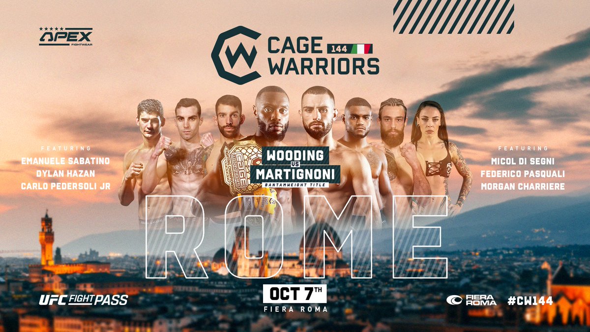 CageWarriors's tweet image. 𝗖𝗶𝗮𝗼 𝗥𝗼𝗺𝗮 🇮🇹

Our debut in Italy on October 7th will feature a bantamweight title defence for @RealDWooding, as well as the long-awaited return of @Morgan_Chapa 🏴‍☠️

🎟 𝗧𝗜𝗖𝗞𝗘𝗧𝗦 𝗚𝗢 𝗢𝗡 𝗦𝗔𝗟𝗘 𝗢𝗡 𝗦𝗘𝗣𝗧𝗘𝗠𝗕𝗘𝗥 𝟱𝗧𝗛!
