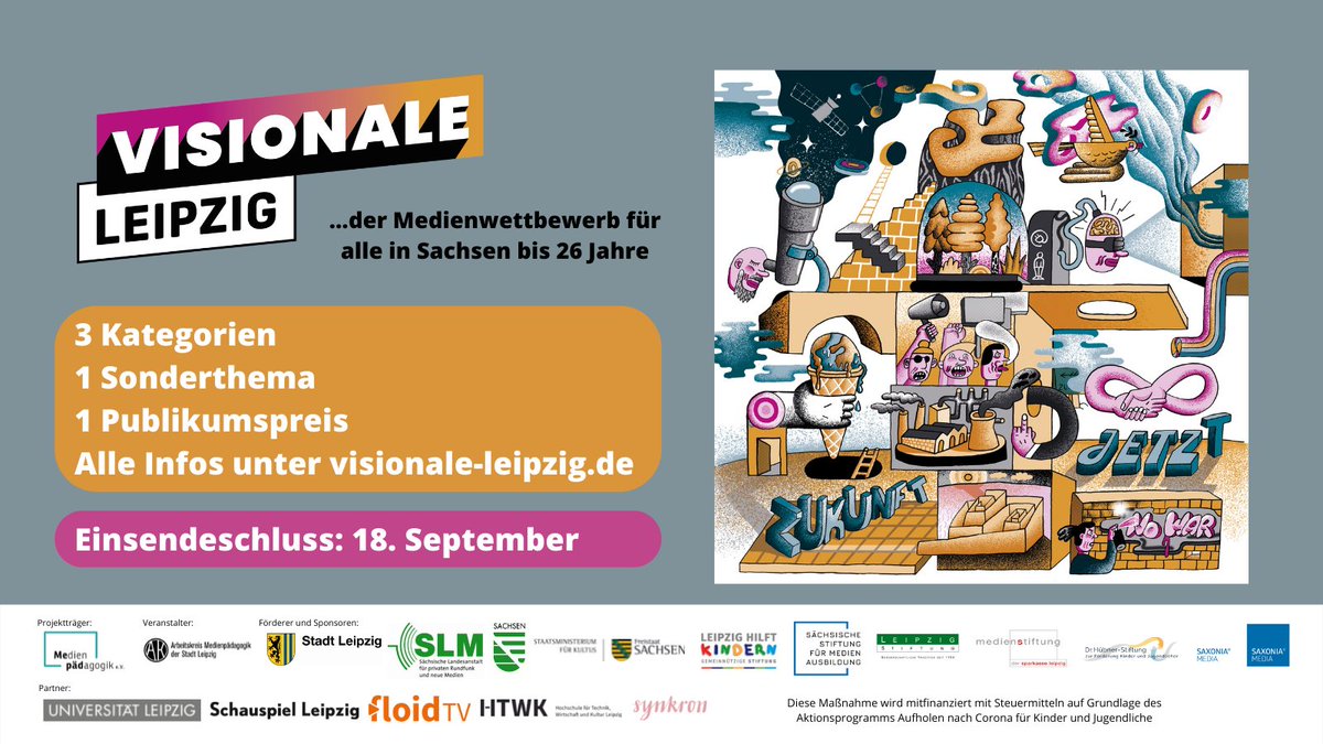 Junge Medienmacher*innen bis 26 aus #Sachsen können sich noch bis 18. September bei der #visionaleleipzig bewerben #medienwettbewerb #zukunftgleichjetzt Alle Infos gibts unter visionale-leipzig.de