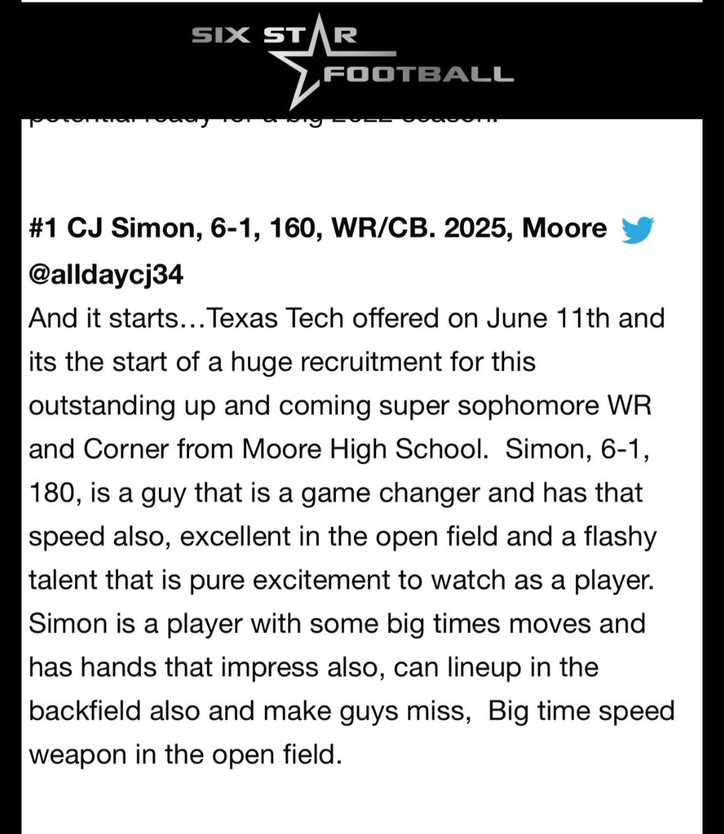alldaycj34's tweet photo. Thank you for the support @6starfootballOK 🙏 @CoachGBryant @moorelion_fb https://t.co/IhDoPh1ND0