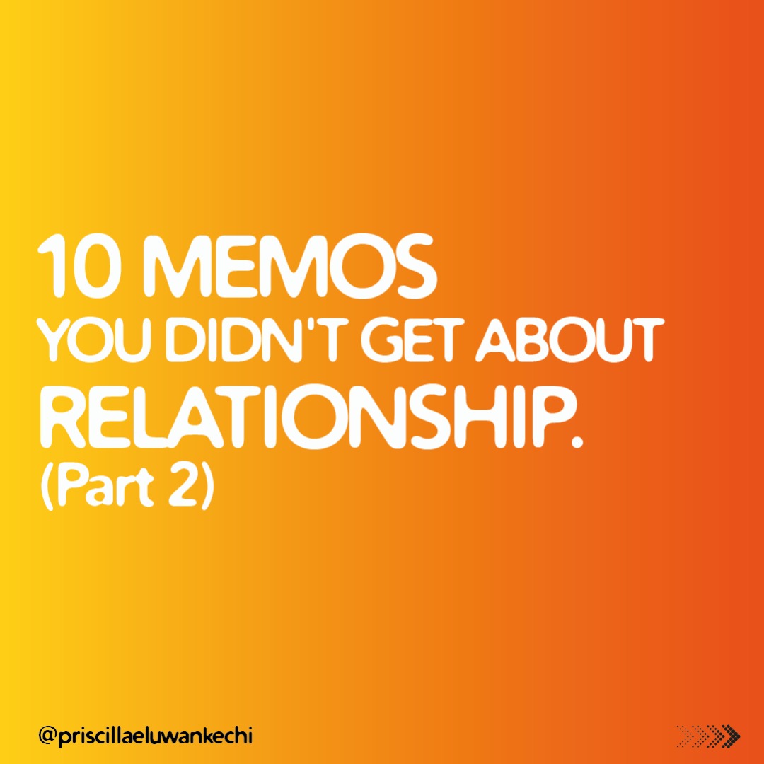nkechiadebayo's tweet photo. MEMOS YOU DIDN'T GET ABOUT RELATIONSHIP🤣 (Part 2)
Check slides for caption❤
But beyond all these, if CHRIST is the FOUNDATION, FRIENDSHIP is the CULTURE and FULFILLING PURPOSE is the GOAL, you two will be alright last last.
#NkechiEluwa #motherofnations #relationshipcontent https://t.co/V0JOH2YaKE