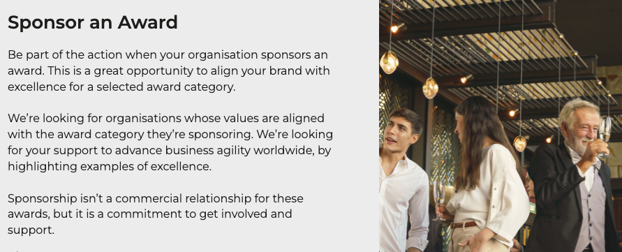 If your organisation specialises in #AgileFinance #AgileHR #AgileMarketing or overall #BusinessAgility, you may want to support <a href="/Agile_Biz/">Agile Business Consortium</a> by sponsoring one of the Agile Business Awards for 2023. Find out more at bit.ly/3zZC8DO