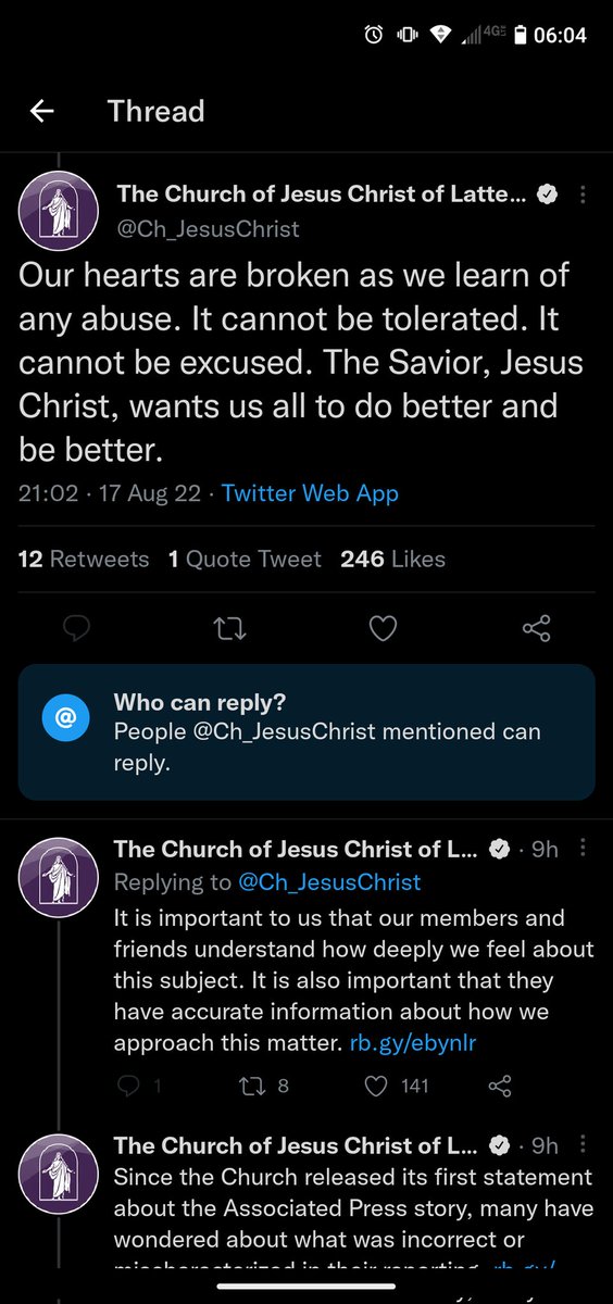 Hubris_And_Me's tweet photo. @Ch_JesusChrist See but that's the thing, you ARE tolerating abuse when you advise your bishops not to report it to local law enforcement. Worse, you're enabling it. #MormonMeToo https://t.co/nD3bjjZm4b