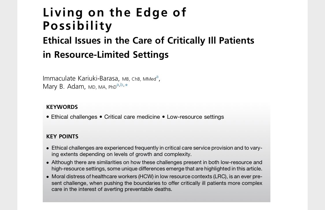 Mardi Steere ๐ (@mardi_steere) on Twitter photo โLiving on the Edge of Possibility: Ethical issues in the care of critically ill patients in resource-limited settingsโ
An excellent article articulating how duty to care & duty to do no harm exist in tension by my friends Ima & Mary at <a href="/KijabeHospital/">AIC Kijabe Hospital</a>.
authors.elsevier.com/a/1fb532gKQCQaโฆ โLiving on the Edge of Possibility: Ethical issues in the care of critically ill patients in resource-limited settingsโ
An excellent article articulating how duty to care & duty to do no harm exist in tension by my friends Ima & Mary at <a href="/KijabeHospital/">AIC Kijabe Hospital</a>.
authors.elsevier.com/a/1fb532gKQCQaโฆ