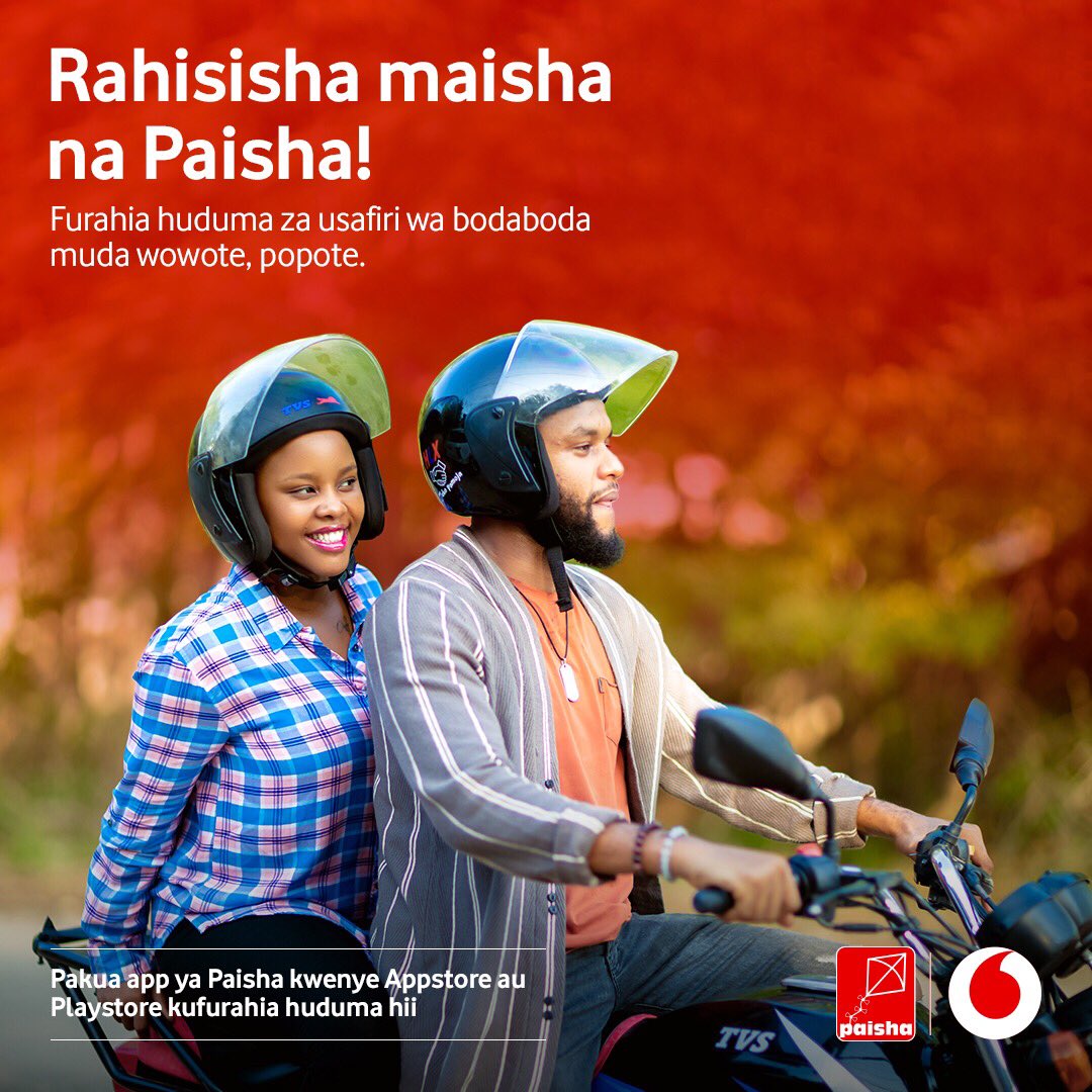 VodacomTanzania's tweet photo. Sahau kuhusu kujaza namba za  Boda Boda kwenye simu yako kwani Paisha itakufikisha popote pale unapotaka kwenda na kwa muda wowote ule, huku ukifurahia huduma nyingine kama;
Kutuma mizigo.
Kuagiza chakula.
Kuagiza matumizi ya nyumbani (Groceries).

#Paisha #VodacomPaisha https://t.co/VgH6bRQHoU