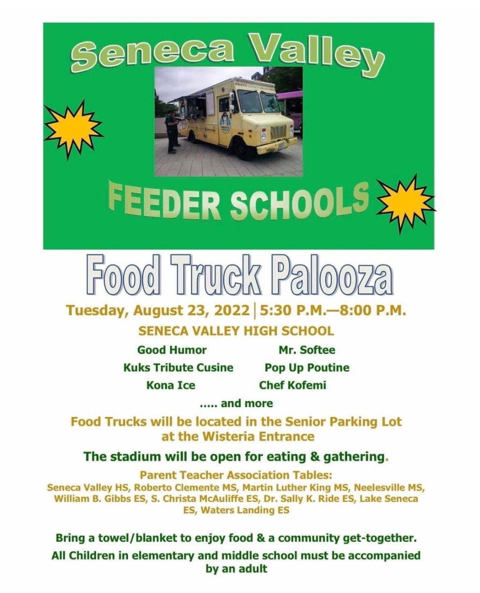 MOCO_Community's tweet photo. Food Truck Palooza is back 8/23 from 5:30-8pm! 📣📣
Hope to see y'all there!!💚💛🦅 @SenecaValleyHS @RCMSHAWKS @MLKMiddle @NeelsvilleMS William B. Gibbs ES @mcauliffees @SKR_PTA @LakeSenecaES Waters Landing ES @MCPS @PTSA_SVHS @SVHSathletics #CommunityUnity
🚚🍦🚚🌮🚚🍕🚚🥤🚚🥨🚚 https://t.co/x185g0LAng