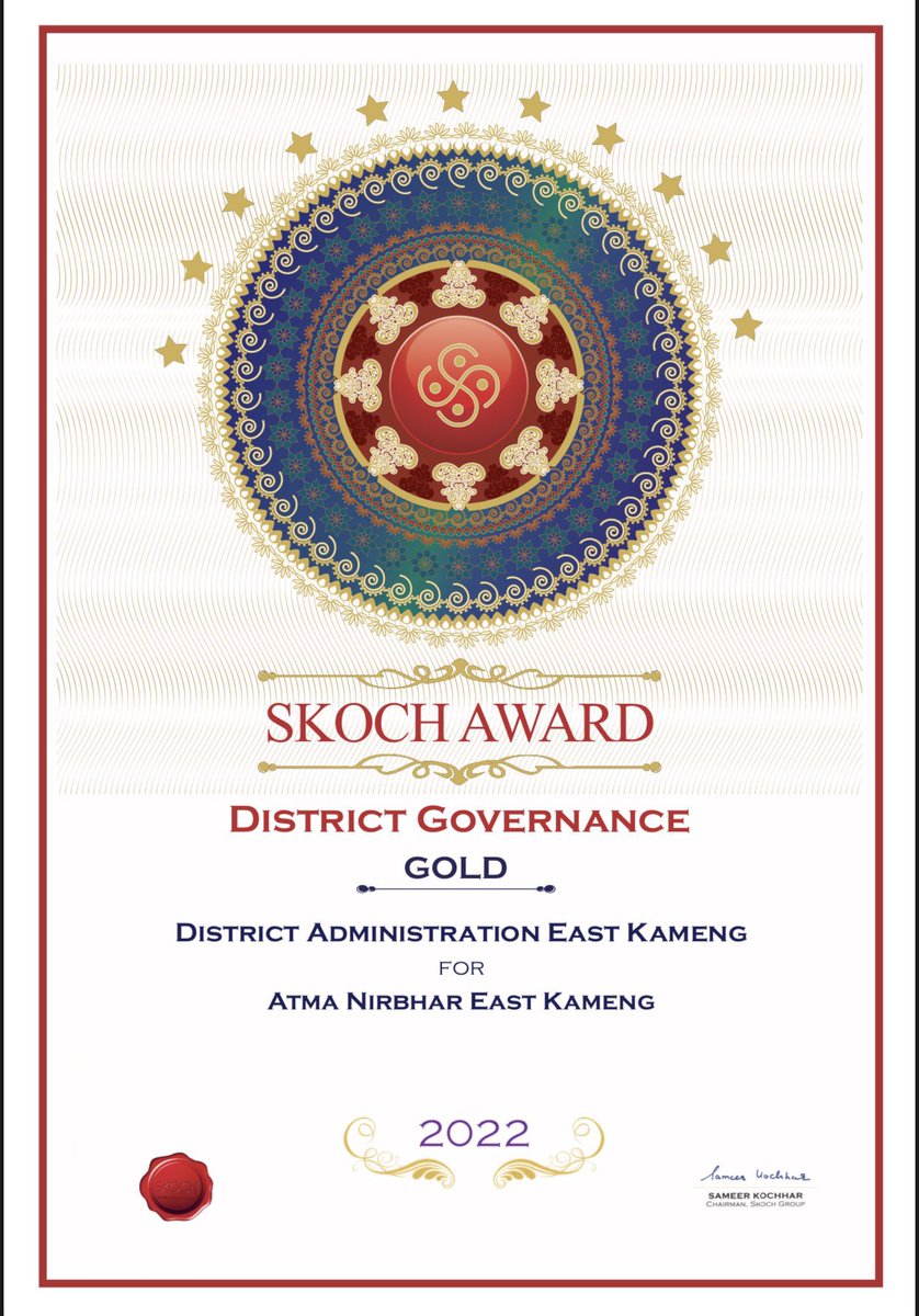 Congratulations to Team East Kameng District for bagging SKOCH GOLD AWARD in recognition of your best practices for empowering Self-Help Groups and farm interventions taken under #AtmanirbharEastKameng initiative. Keep it up! Best wishes for your future endeavours!   

@dcseppa