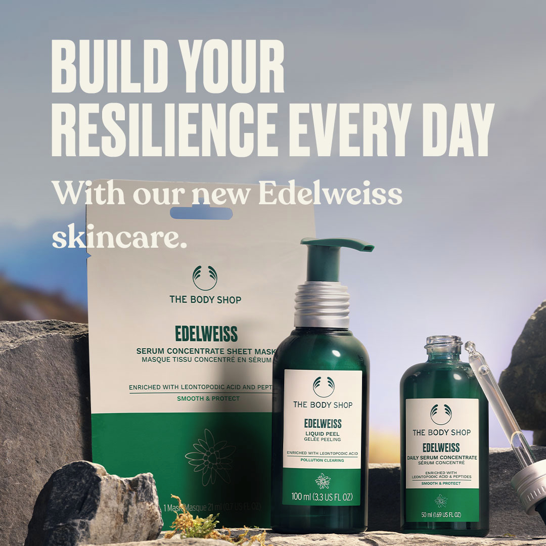 TheBodyShopIND's tweet photo. Who knew a tiny flower could help you build up #Resilience for the skin everyday? Try our supercharged routine from the newly launched transversal range of #Edelweiss.
Shop now: https://t.co/aAZuEtwHr6
#EdelweissPower #NewLaunch #FlowerPower #SkinCare #Vegan #SkinCareRoutine https://t.co/XrJyn1qVWN