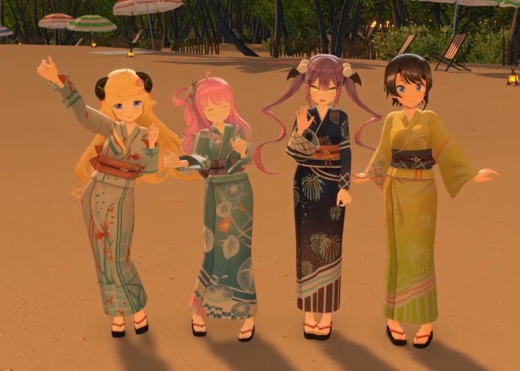 oozora subaru ,tokoyami towa multiple girls 2girls kimono japanese clothes short hair closed eyes hair ornament  illustration images