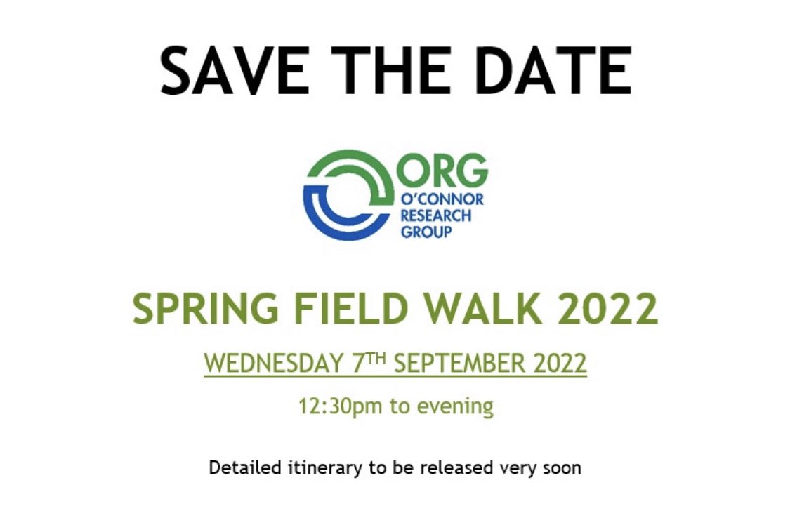Save the date. ORG spring field walk Wednesday 7th September 2022 (afternoon). More details to come soon.
