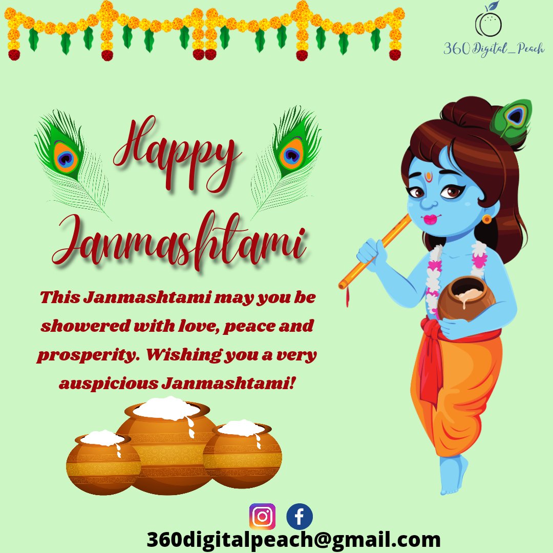 360digitalP's tweet photo. May Krishna ji always bless you with happiness, love, and peace. Happy Janmashtami to you and your family! #Krishna 
#Janmashtami 
#happyjanmashtami 
#JaiSriKrishna 
#KrishnaJanmashtami2022 https://t.co/xZzIMaC1Pn