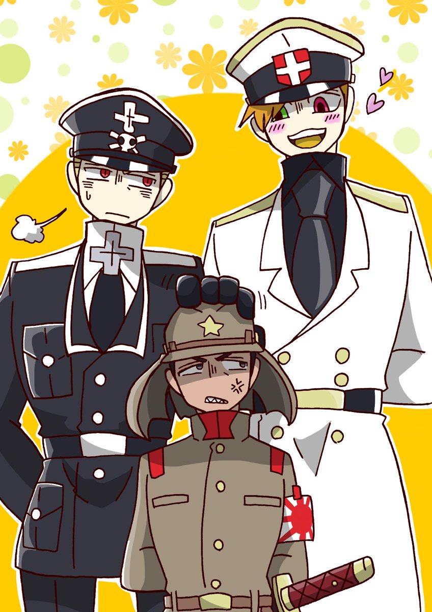 Yamabusi's tweet photo. ヒューマンズ強め三国。
この位の身長差が理想だったりするんよ(個人的見解)。
あと私は若い男キャラ(少年とか20代前半)より少し歳いった男キャラ(30～40代位)が好きなので、🇮🇹👑以外は目頭辺りにシワがある。

⚠️擬人化(？)注意⚠️

 #カントリーヒューマンズ  #CountryHumans https://t.co/ULMR07soeB