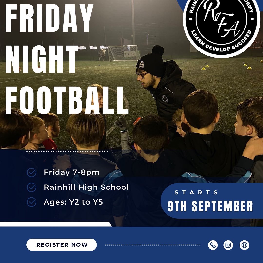 ‼️BRAND NEW WEEKLY SESSIONS‼️
Monday 6-7pm - Attacking Sessions (Y2-Y5)
Monday 6-7pm - Defending Sessions (Y6-Y9)

Tuesday 6-6.45pm - Ball Mastery Sessions (Y3-Y8)

Friday 7-8pm - Friday Night Football (Y2-Y6)

Book now- …ill-football-academy.class4kids.co.uk
#booknow #weeklysessions #football