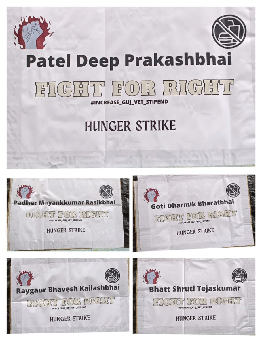 सच की आवाज़ बुलंद करना फ़र्ज़ है हमारा, 
जिस्म में जान है बाक़ी तब तक लड़ेंगे..!!Starting of Hunger strike from Navsari 
Hats of You our warriors 🙏
#Day_18_of_guj_vets_on_strike
#Increase_Guj_Vet_Stipend
#guj_vet_union <a href="/CRPaatil/">C R Paatil</a> <a href="/BJP4Gujarat/">BJP Gujarat</a> <a href="/KanuDesai180/">Kanu Desai</a> <a href="/RaghavjiPatel/">Raghavji Patel</a> <a href="/CMOGuj/">CMO Gujarat</a>