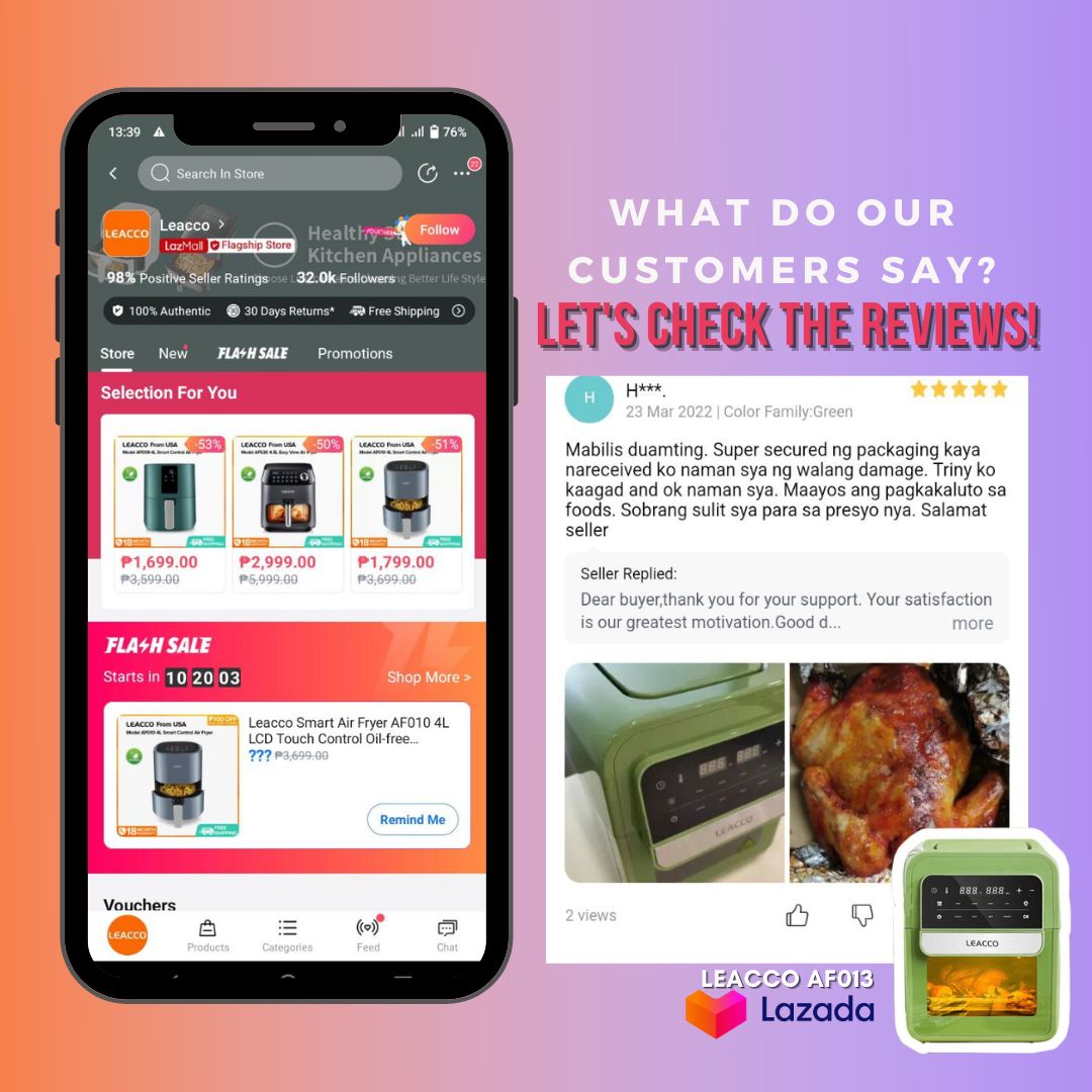 LEACCO_'s tweet photo. Tried, tested, and trusted by many! 🎉

LEACCO is in LazMall, and is now one of the best selling air fryer on your favorite online shopping platform! Be updated on our latest product and services promotions! With LEACCO, have your self an excellent shopping experience.🛒✨#leacco https://t.co/8JiWbEYWIh