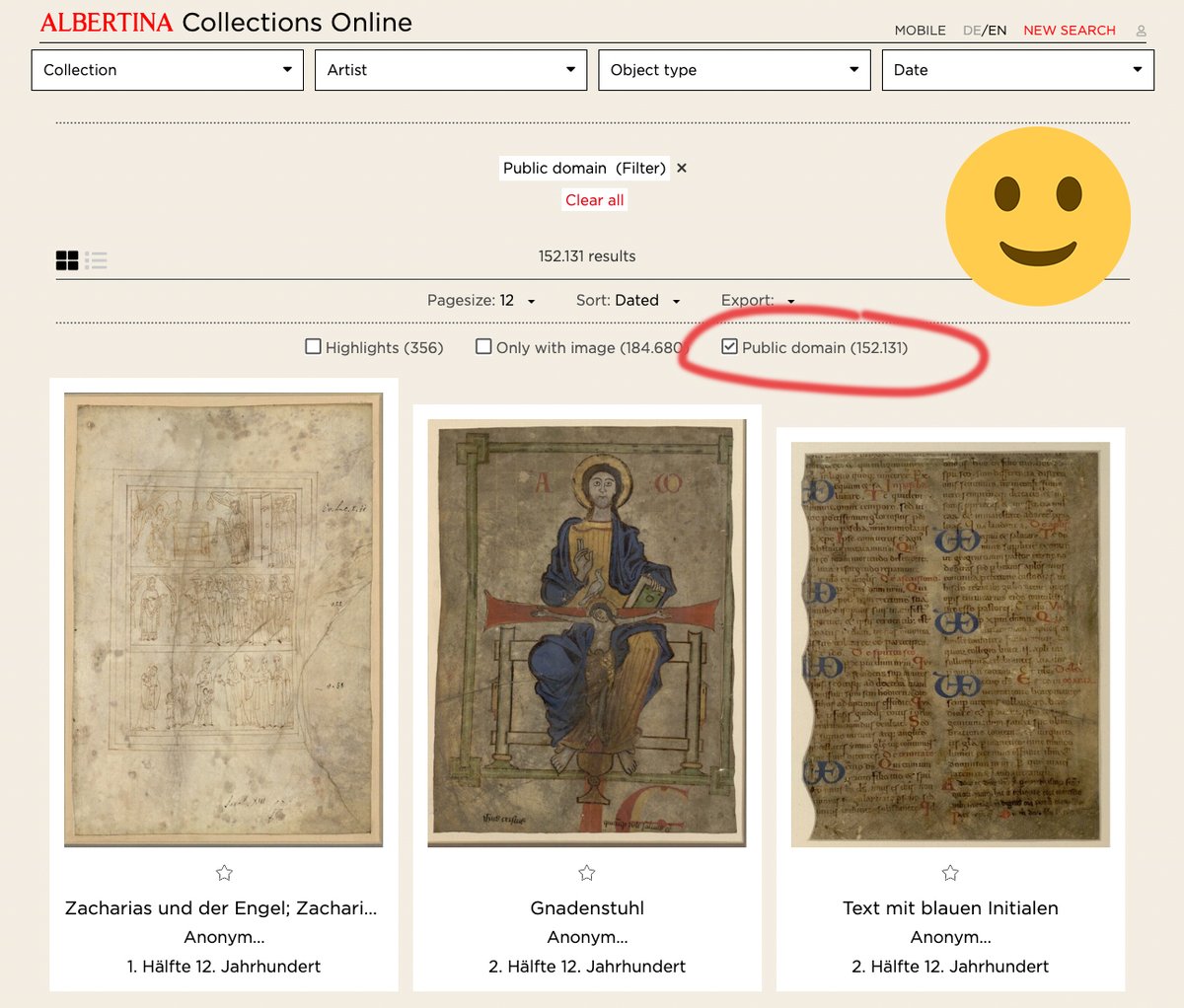 Vienna's <a href="/AlbertinaMuseum/">ALBERTINA Museum</a> has released 150,000+ collection images into the public domain. ✨

Visit sammlungenonline.albertina.at

#OpenGLAM