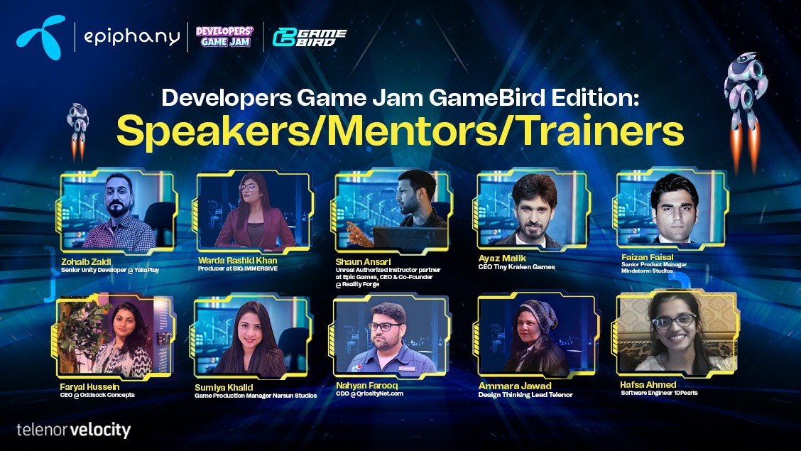 epiphanypk's tweet photo. Meet our vibrant and stellar lineup of mentors and trainers at the enthralling Developer's Game Jam: GameBird Edition in collaboration with Telenor Velocity and Telenor. We promise this is going to be the crazy Game Jam ever!

#devgamejamgamebird #developersgamejam #gamebird https://t.co/DjByiXOJJ0