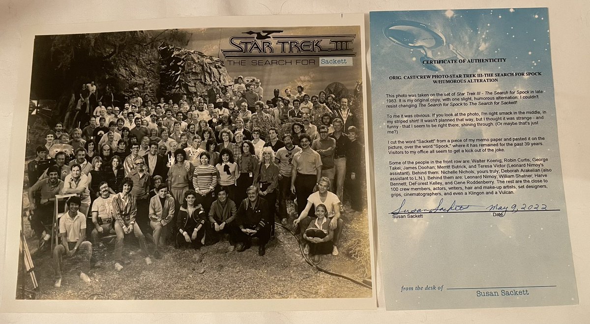 1TrekFan's tweet photo. Speaking of behind-the-scenes items, I got this amazingly cool #StarTrek #STIII The Search for Spock cast and crew picture recently from Susan Sackett, Gene Roddenberry’s assistant. It’s faded but most of the faces are pretty clear. Can you spot the Klingons and the Vulcan? 🖖🏼 https://t.co/sDbMAQUWzL